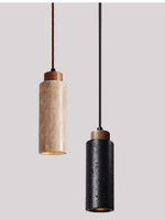 Lampe suspendue cylindrique en pierre Wabi Sabi, mini lampe suspendue en bois massif pour chevet, bar, comptoir