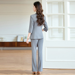 Women's Suit Set Gray Three Quarter Sleeve Office Lady Spring Anti-Wrinkle Polyester Worsted Fabric - Product Image 4