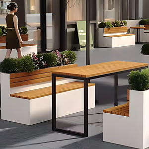 Banc-jardinière moderne en acier inoxydable et fer forgé avec revêtement en poudre, personnalisable, pour l'affichage commercial en extérieur - Product Image 4