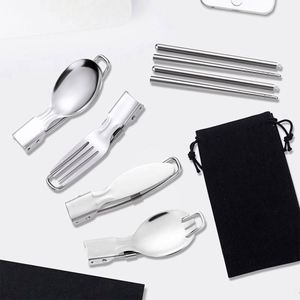 Portable Stainless Steel Cutlery Outdoor Camping Travel Flatware Set <b>Foldable</b> Detachable Knife Fork Spoon Bulk - Product Image 3
