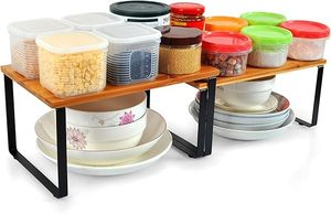 <strong>Shelf</strong> <strong>Cupboard</strong> <strong>Shelf</strong> <strong>Organiser</strong>, Stackable Set of 2 Bamboo Spice Rack - Product Image 4