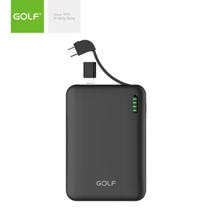 GOLF Portable Slim Size Li Polymer Battery Charger Wholesale Built In Cable Power Supplier Custom Logo Power Bank 5000mAh OEM