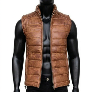Men's Polyester/Cotton Breathable Quick Dry Zipper V-<b>neck</b> Knitted Vest Casual Winter Outer Wear Brown OEM Service - Product Image 1