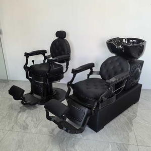 Fauteuil de lavage de luxe blanc et or pour salon de coiffure, chaise de thérapie capillaire antique avec bac en céramique - Product Image 6
