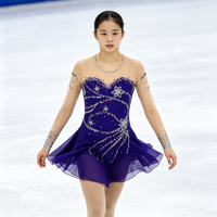 Robe de patinage artistique bleu roi pour enfants et adultes, en tissu maillé, manches longues, dos ajouré avec strass, pour compétition et spectacle