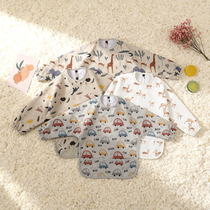 Tablier de bébé imprimé animaux mignons, imperméable en PU, à manches longues, pour l'alimentation et les repas, pour tout-petits - Product Image 5