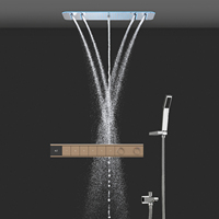 Douche thermostatique à cascade et pluie, colonne d'eau, tête de douche multifonction LED, ensemble de douche 900*300 mm