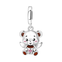 Pendentif breloque en alliage de cuivre plaqué argent, motif ours en peluche ange, tasse à café, cœur rose, pierre de zircon, style serpent européen, bijoux