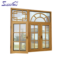 Ventana Francesa de Aluminio Revestida de Madera con Doble Vidrio Templado, Certificación NFRC, Eficiente Energéticamente, con Rejillas