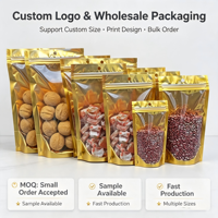 Sacs refermables en PE anti-humidité, pochettes verticales refermables, emballages en plastique avec feuille d'or pour aliments, noix, bonbons, thé, café