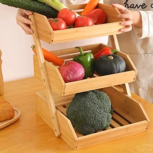 <b>Kitchen</b> Vegetable Storage Rack 3 Tier Bamboo Drain Rack For Desktop Food Organization Eco Friendly Multi Layer Cabinet - Product Image 1