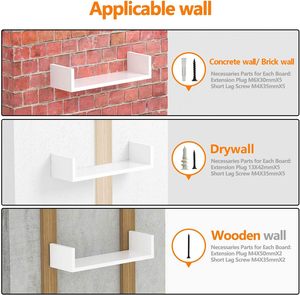 Pack of 3 <strong>50Cm</strong> 35Cm 25Cm U-Shaped Floating Mounted <strong>Shelves</strong> Wood Wall <strong>Shelf</strong> - Product Image 2