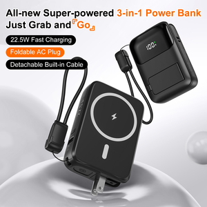 แบตเตอรี่สำรองแม่เหล็กไร้สาย 10000mAh พร้อมที่ชาร์จพกพา AC 22.5W รองรับการชาร์จเร็ว PD สายชาร์จในตัว หน้าจอ LED - Product Image 2