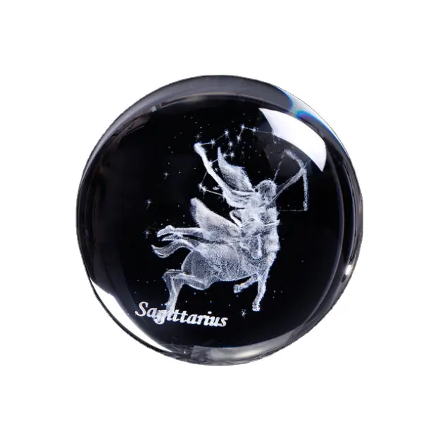 كرة كريستال ثلاثية الأبعاد كوكبة 60-علامة زودياك كرة زجاجية كروية كاملة فنغشوي مع حامل مزهر مطلي بالفضة