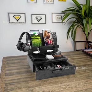 Wooden Desktop Storage <b>Rack</b> 9.1x7.48x7.1inch Solid Wood Phone Holder Headphone <b>Glasses</b> Watch Organizer Home Office Use - Product Image 3