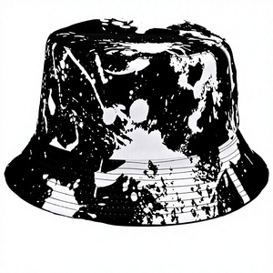 Unisex Bucket <b>Hat</b> Black <b>White</b> Abstract Pattern Street Style Casual Spring Summer Adult <b>Hat</b> - Product Image 1