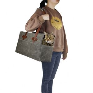 Free sample Portable Soft-Sided Wax Canvas Portable Outdoor Safety Dog <b>Cat</b> Pet <b>Carrier</b> Tote Purse <b>Bag</b> With Adjustable Tether - Product Image 1
