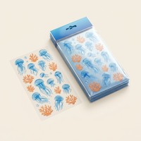 Feuilles d'autocollants personnalisées en PET transparent, découpées à la forme, avec cristaux 3D en relief, UV, motif méduse mignonne et thème océan