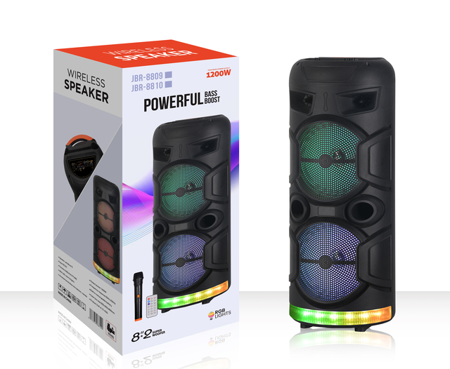 JBR-8810 Portable Speaker Dual 8 Inch Woofer Rechargeable Battery with Wireless Microphone for Outdoor Factory Direct Sales