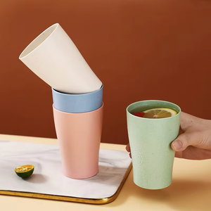 Nordic Style Reusable Wheat Straw Drinking <b>Cup</b> <b>Set</b> Stackable Unbreakable Round Water Mug for Home Kitchen School Picnic - Product Image 6