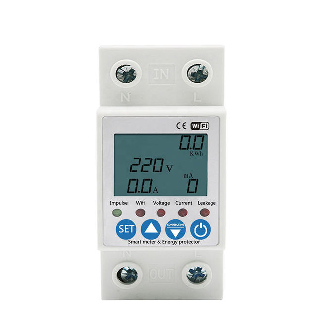 Tuya Wifi Wireless Smart Intelligent Iot Digital Electric Light Energy Watt Power Consumption Meter AC 60A kwh with Lcd Screen