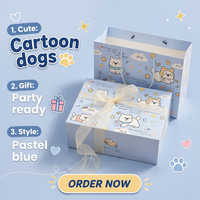Boîte à rabat magnétique personnalisée imprimée quadricolore bleu clair avec motif animal de dessin animé, grande capacité, ensemble sac assorti, élégante en carton