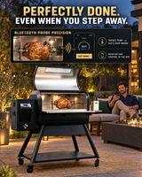 Barbecue à granulés de bois avec fumoir, peut atteindre 850°F avec contrôleur Wi-Fi via application, 900 pouces carrées, pour extérieur