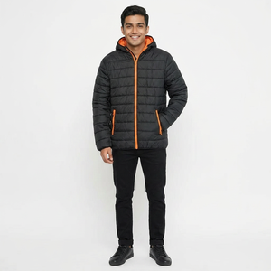 Veste matelassée en coton pour homme multi-usages avec col montant, tissu en toile, logo sur le devant, résistante à l'eau - Product Image 1