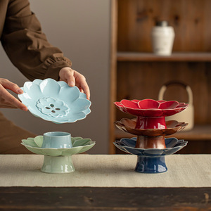 Guanlan <b>Ceramics</b> Flower Shape High Footed Fruit <b>Plate</b> Porcelain Tea Tray For Living Room Home Use Party Dessert Serving Dish - Product Image 1