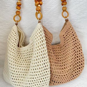 Sac fourre-tout grande capacité en tissu de coton ajouré, style urbain <span class=keywords><strong>et</strong></span> épuré, avec fermeture magnétique <span class=keywords><strong>et</strong></span> bandoulière perlée pour - Product Image 2