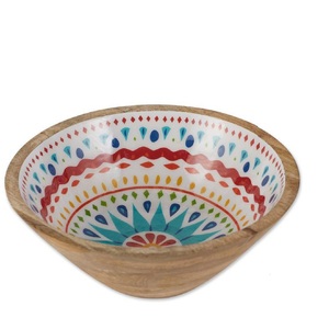 Acacia Wood Fruit & Salad Wooden Bowl Sticker Enamel Printed Handmade Serving Bowl for Hotel & Restaurant Wholesale - Product Image 3
