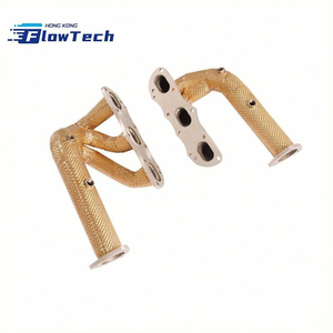 Colectores de Escape de Alto Flujo FlowTech T304 de Acero Inoxidable con Protector Térmico Dorado para Porsche 911 997.1 3.6L - Product Image 6