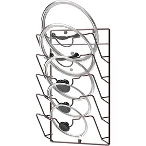 5 계층 주방 주최자 랙 냄비 뚜껑 홀더 냄비 커버 랙 벽 도어 마운트 냄비 뚜껑 랙 크롬 완료