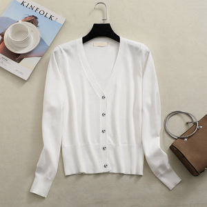 Maglieria da <span class=keywords><strong>donna</strong></span> scollo a v maglioni lavorati a <span class=keywords><strong>maglia</strong></span> di base Cardigan sottile da <span class=keywords><strong>donna</strong></span> moda manica lunga monopetto maglieria abbottonatura cardigan - Product Image 2