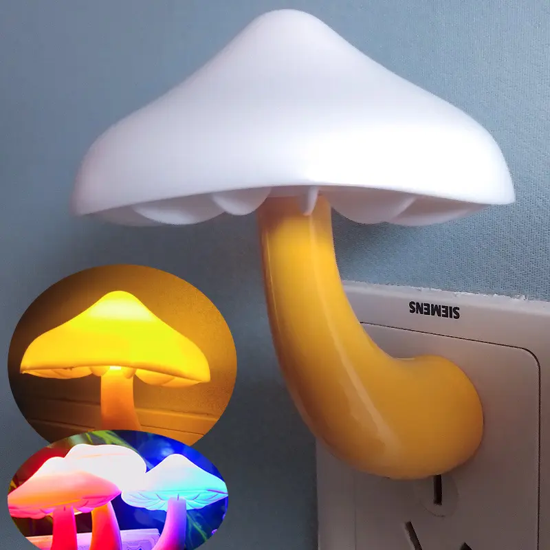 Lâmpada de parede com sensor automático, lâmpada pequena com mudança de cor, cogumelo, luz noturna para crianças, 2022