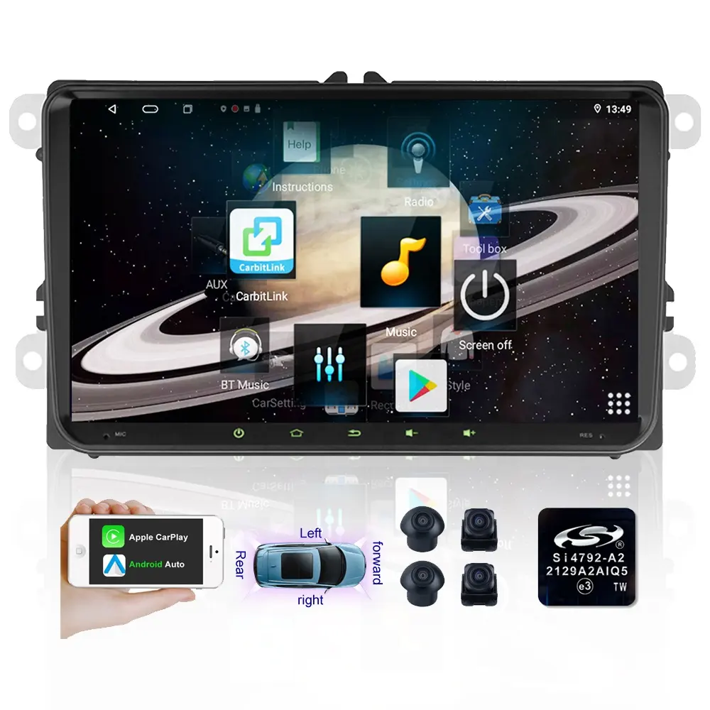 JYT Stereo Radio mobil, 9inch 2 + 32GB 4G Carplay Android Auto Audio Radio Stereo 2 Din Multimedia Player untuk VW Volkswagen Skoda aksesoris kursi