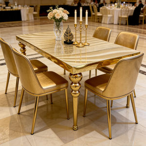 Mesa de Comedor de Lujo de <span class=keywords><strong>Metal</strong></span> Dorado, Mesa de Acero Inoxidable para Novios, Mesa para Eventos y Banquetes de Hotel - Product Image 3