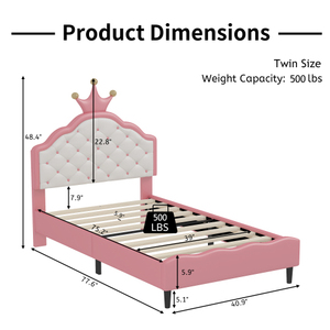 New Modern Twin Size Lovely Crown Fantasy PU Leather Princess Box Spring <b>Bed</b> Tufted Headboard Metal <b>Frame</b> Durable Eco-Friendly - Product Image 6