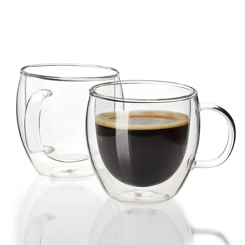 Unbreakable Double Wall Glass Insulated Drinking Espresso Coffee Cup Mugs with Handle For Home Restaurant Office