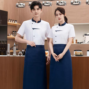 เสื้อโค้ทแขนสั้นถักทำจากผ้าฝ้าย/โพลีเอสเตอร์สำหรับทุกเพศพร้อมโลโก้เชฟแจ็คเก็ตสำหรับร้านอาหารและบาร์ - Product Image 3