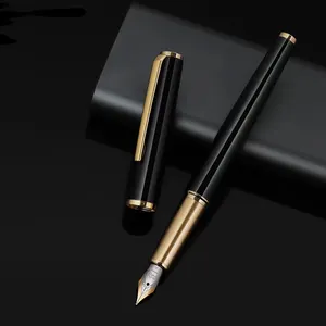 Jinghao — stylo fontaine à personnaliser, stylo de fontaine en métal noir, garniture en or véritable, convertisseur F/M, écriture, 95