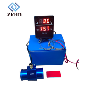 Voltmeter pengukur suhu air Digital mobil, dengan adaptor biru 34mm Sensor 10mm 2 in 1 Universal 12V 24V LCD untuk mobil truk
