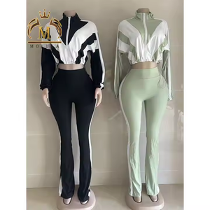 ชุดเซ็ต 2 ชิ้น เสื้อครอปแจ็คเก็ตและกางเกงออกกำลังกายสำหรับผู้หญิง ชุดลำลองสำหรับฤดูใบไม้ผลิและฤดูใบไม้ร่วง ชุดเซ็ต 2 ชิ้น กางเกงจ็อกเกอร์ลำลองสำหรับผู้หญิง ชุดลำลองสำหรับผู้หญิง - Product Image 6