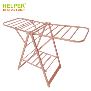Aluminum Alloy Floor Standing <b>Clothes</b> Drying <b>Rack</b> Rose Gold Telescopic Mobile Airfoil Design Indoor Outdoor Use - Product Image 3