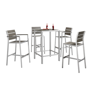 De plástico de tapa de madera bares muebles de marco de aluminio silla alta mesa de <span class=keywords><strong>Bar</strong></span> conjunto - Product Image 1