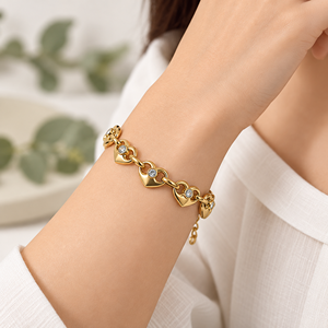 Bracelet Heart Link Zirconia - Acier inoxydable + zirconia, placage sous vide en or 14 carats, 180+30 mm - Product Image 5