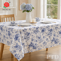 Nappe de table HuaLai sur mesure, motif floral bleu toile, en faux coton et polyester, pour cuisine