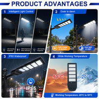 Lampe solaire LED KCD ABS tout-en-un IP66 sans poteau, 3 yeux, 100W, 300W, 500W, 1000W, alimentée par batterie au lithium