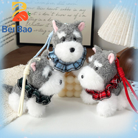 Porte-clés en peluche Schnauzer à col à carreaux Kawaii, mini chien en peluche moelleux, pendentif, logo OEM, usine, CE CPC, breloque pour sac cadeau, accessoire