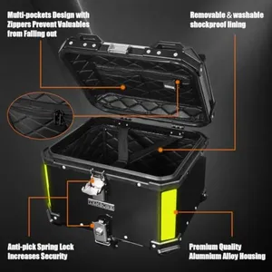Maleta Superior para Motocicleta Estilo Fibra de Carbono, Aluminio Negro, 45L, Impermeable, con Respaldo, Cojín Trasero, Cierre con Doble Llave, para Casco - Product Image 4